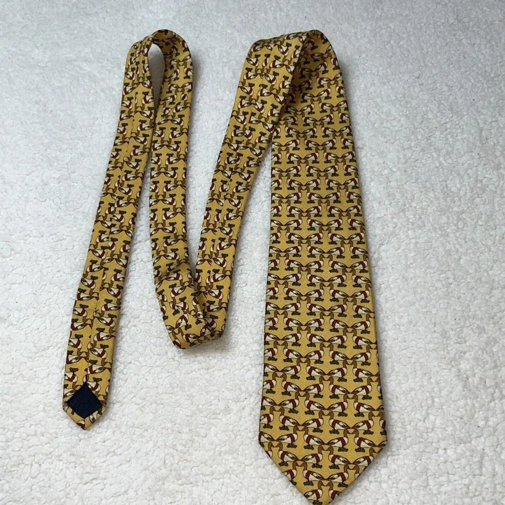 Brooks Brothers Men's Yellow Duck Mallards Print 100% Silk Necktie USA - Picture 4 of 4